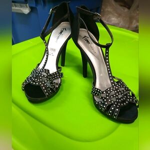 Black Rhinestone Studded Heels